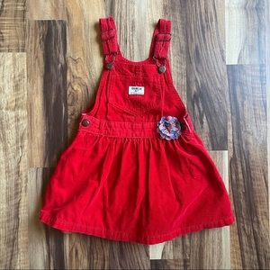 Girls OshKosh B’gosh Red Corduroy Overalls Jumper Dress Size 4T